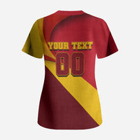 Personalized Spain Football Scrub Top Spanish Soccer Team Flag Bull Mascot