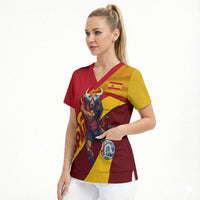 Personalized Spain Football Scrub Top Spanish Soccer Team Flag Bull Mascot