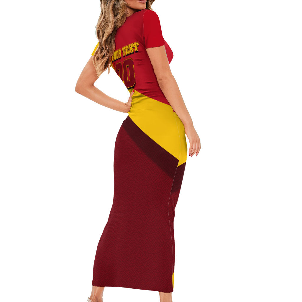 Personalized Spain Football Short Sleeve Bodycon Dress Spanish Soccer Team Flag Bull Mascot
