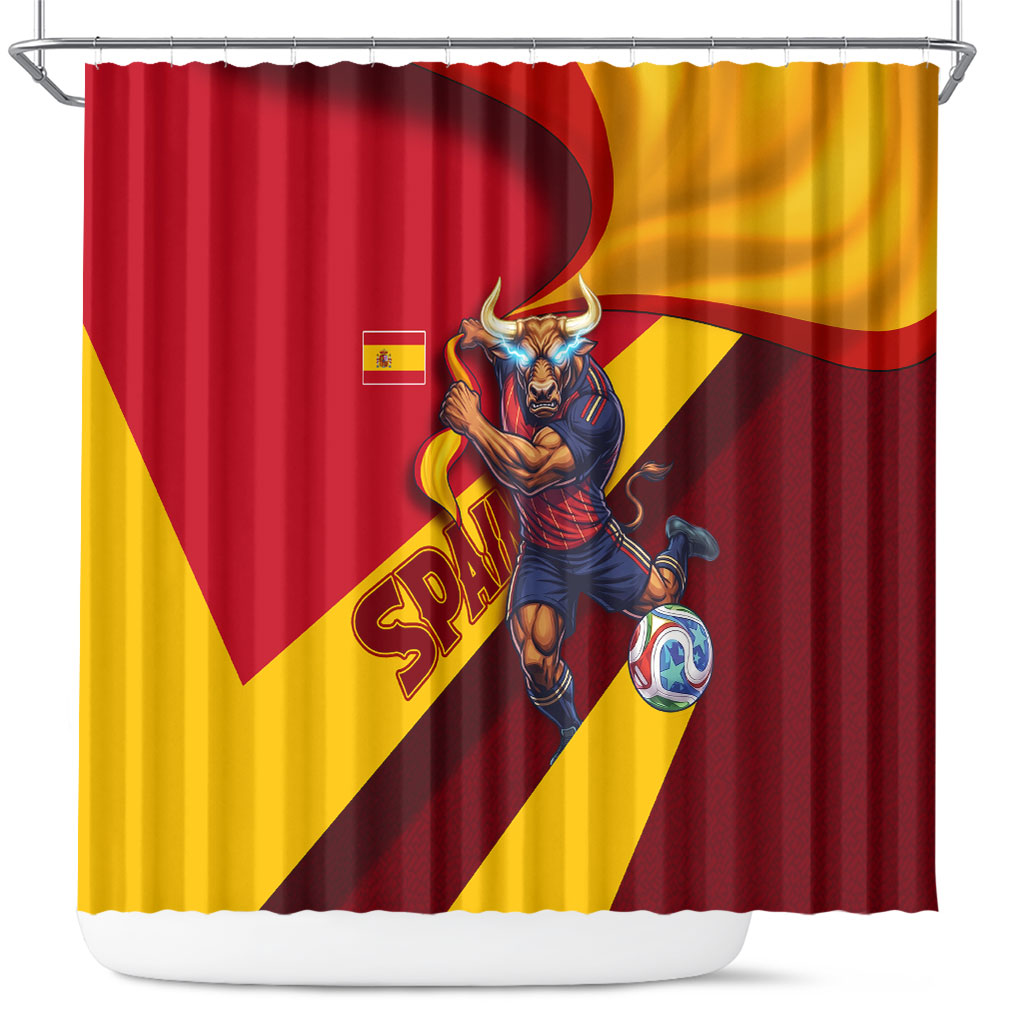 Spain Football Shower Curtain Spanish Soccer Team Flag Bull Mascot