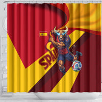 Spain Football Shower Curtain Spanish Soccer Team Flag Bull Mascot