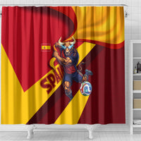 Spain Football Shower Curtain Spanish Soccer Team Flag Bull Mascot