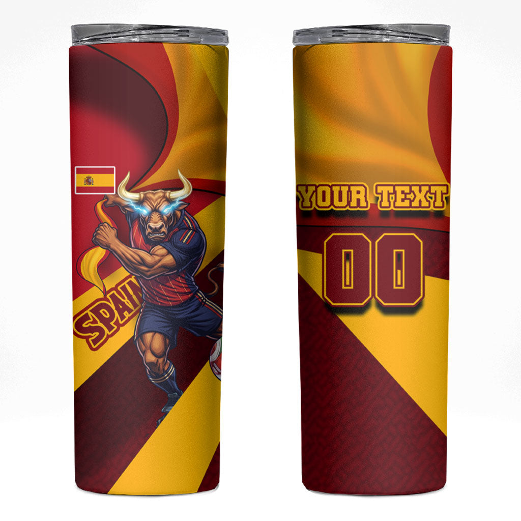 Personalized Spain Football Skinny Tumbler Spanish Soccer Team Flag Bull Mascot
