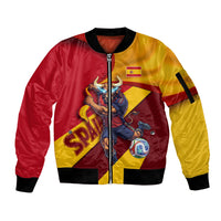 Personalized Spain Football Sleeve Zip Bomber Jacket Spanish Soccer Team Flag Bull Mascot
