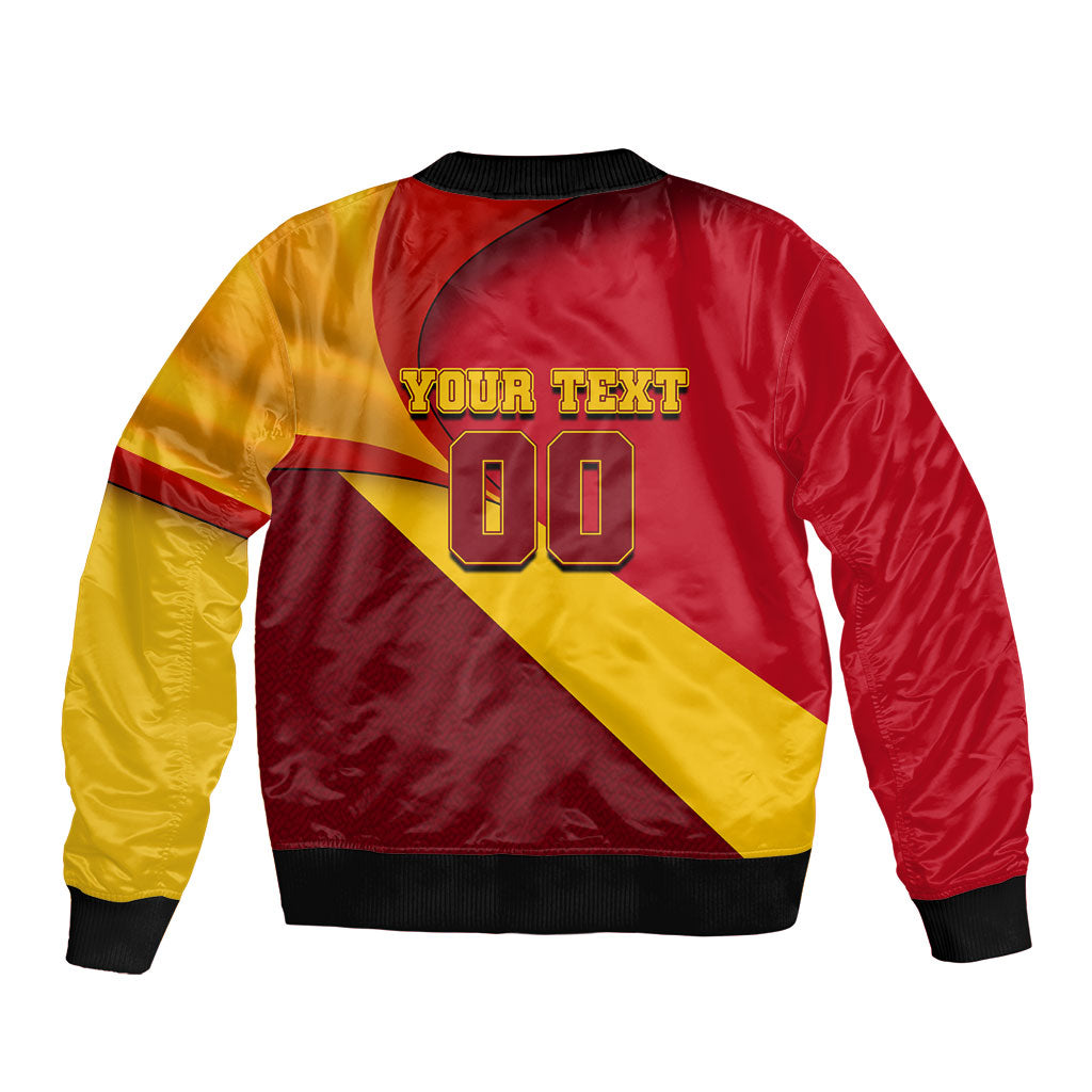 Personalized Spain Football Sleeve Zip Bomber Jacket Spanish Soccer Team Flag Bull Mascot