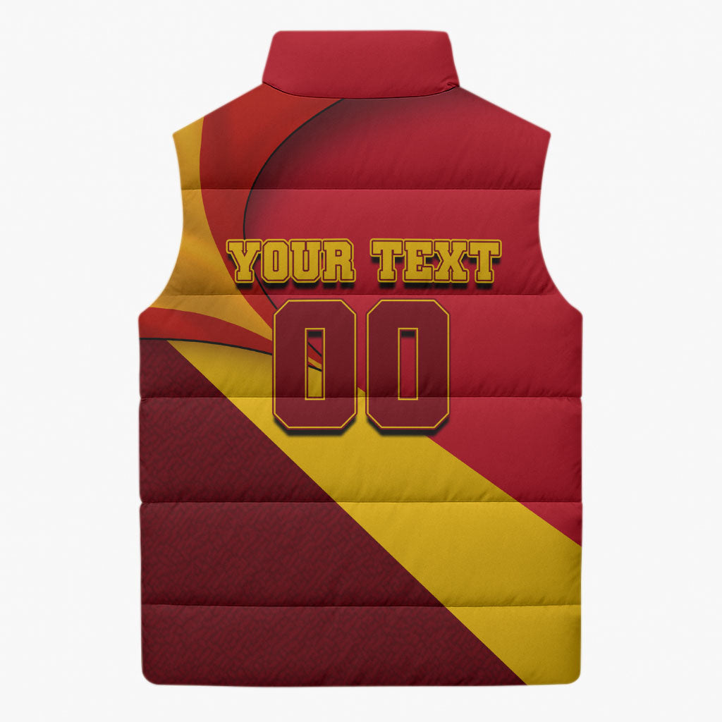 Personalized Spain Football Sleeveless Puffer Jacket Spanish Soccer Team Flag Bull Mascot