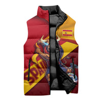 Personalized Spain Football Sleeveless Puffer Jacket Spanish Soccer Team Flag Bull Mascot