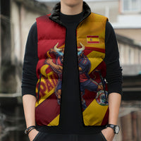 Personalized Spain Football Sleeveless Puffer Jacket Spanish Soccer Team Flag Bull Mascot