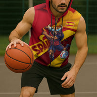Personalized Spain Football Sleeveless Zip Hoodie Spanish Soccer Team Flag Bull Mascot