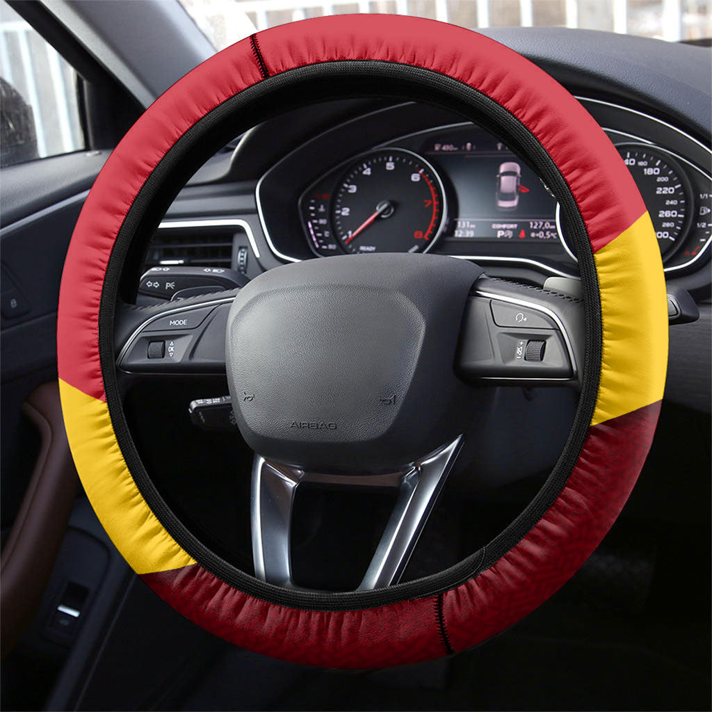 Spain Football Steering Wheel Cover Spanish Soccer Team Flag Bull Mascot