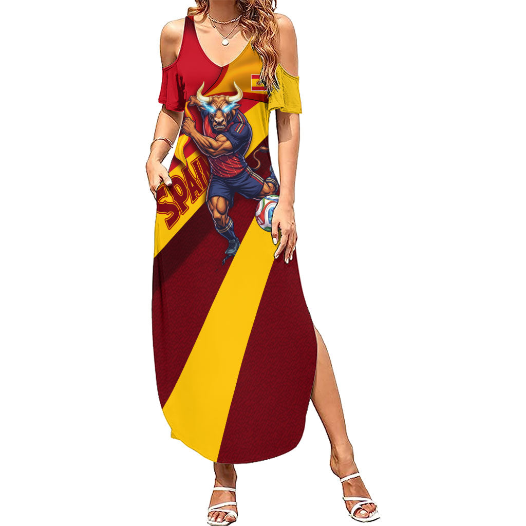Personalized Spain Football Summer Maxi Dress Spanish Soccer Team Flag Bull Mascot