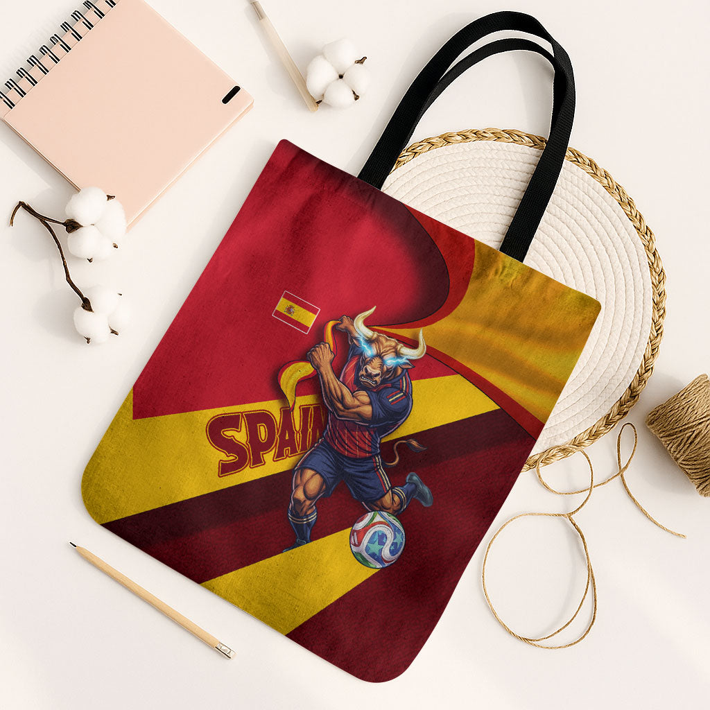 Spain Football Tote Bag Spanish Soccer Team Flag Bull Mascot