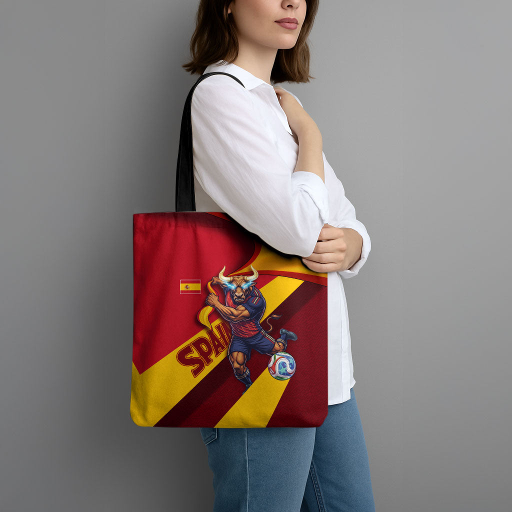 Spain Football Tote Bag Spanish Soccer Team Flag Bull Mascot