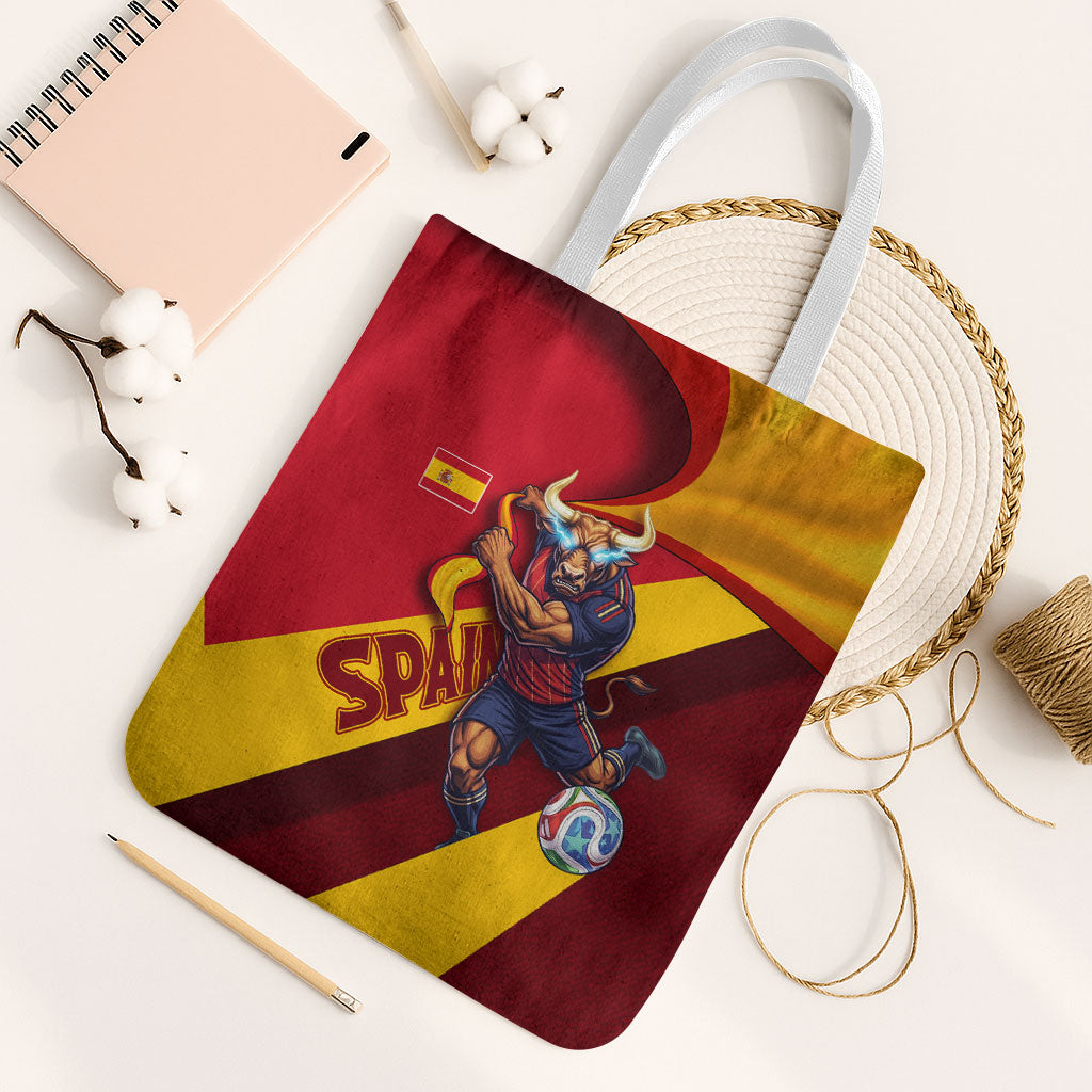 Spain Football Tote Bag Spanish Soccer Team Flag Bull Mascot