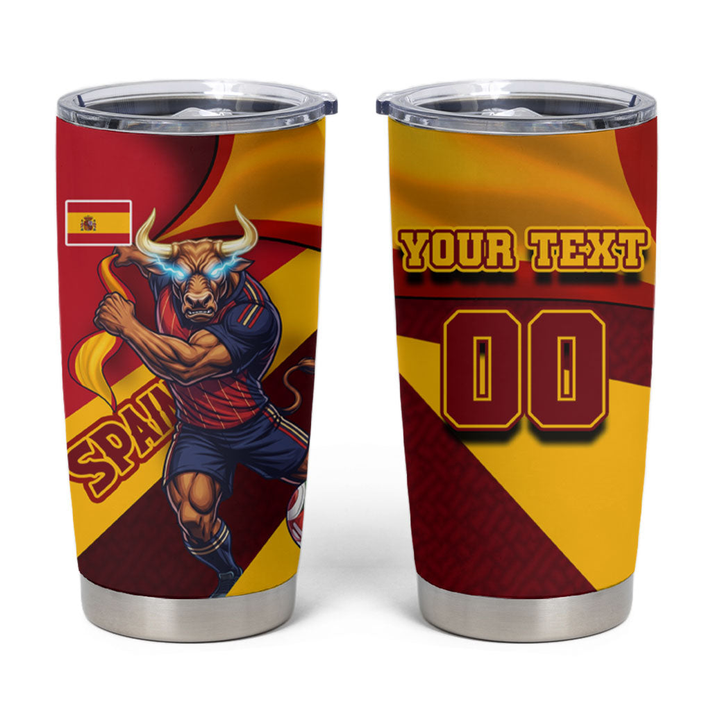 Personalized Spain Football Tumbler Cup Spanish Soccer Team Flag Bull Mascot