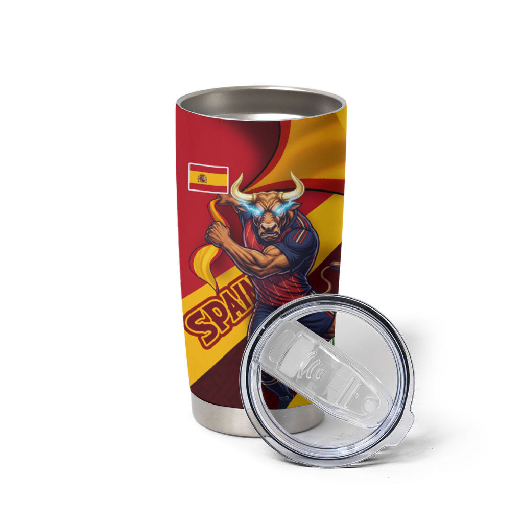 Personalized Spain Football Tumbler Cup Spanish Soccer Team Flag Bull Mascot