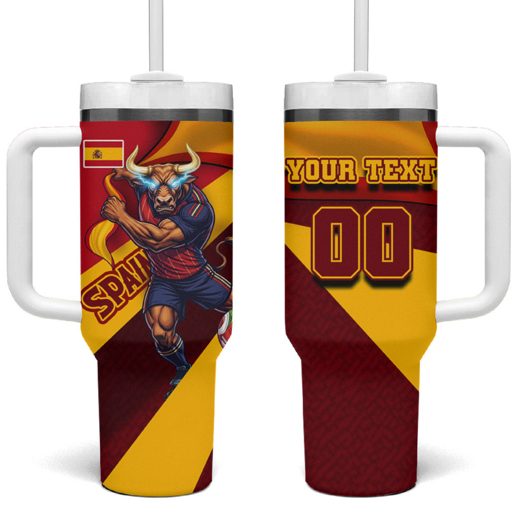Personalized Spain Football Tumbler With Handle Spanish Soccer Team Flag Bull Mascot