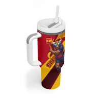 Personalized Spain Football Tumbler With Handle Spanish Soccer Team Flag Bull Mascot