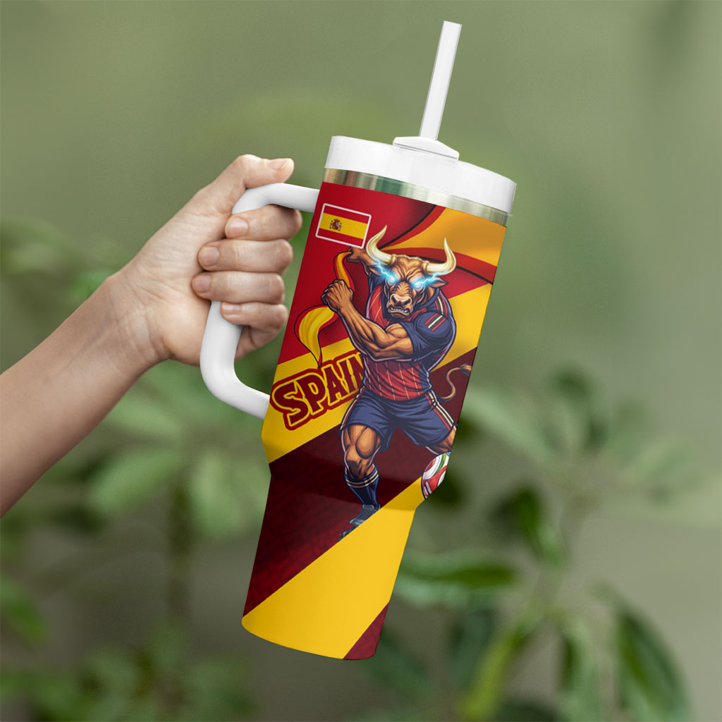 Personalized Spain Football Tumbler With Handle Spanish Soccer Team Flag Bull Mascot