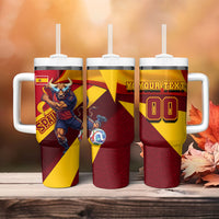 Personalized Spain Football Tumbler With Handle Spanish Soccer Team Flag Bull Mascot