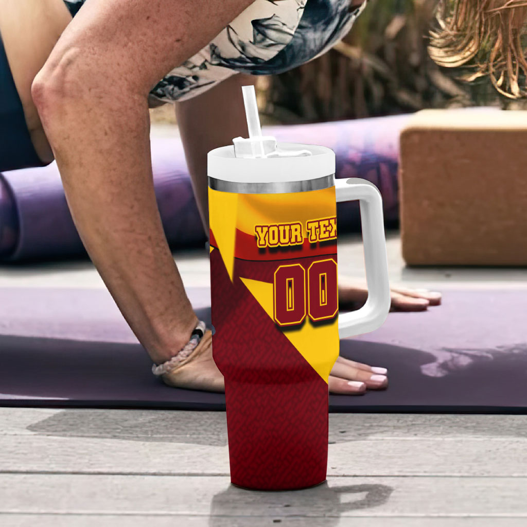 Personalized Spain Football Tumbler With Handle Spanish Soccer Team Flag Bull Mascot