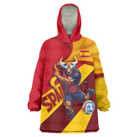 Personalized Spain Football Wearable Blanket Hoodie Spanish Soccer Team Flag Bull Mascot