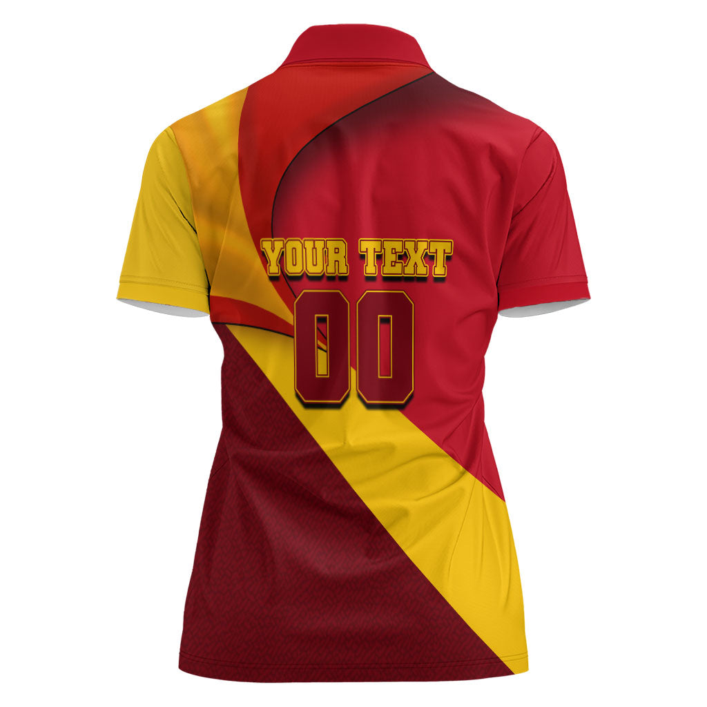 Personalized Spain Football Women Polo Shirt Spanish Soccer Team Flag Bull Mascot