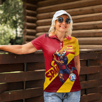 Personalized Spain Football Women Polo Shirt Spanish Soccer Team Flag Bull Mascot