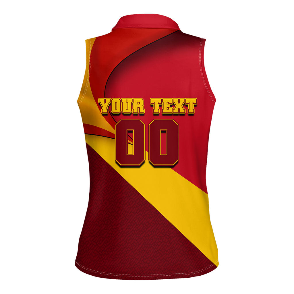 Personalized Spain Football Women Sleeveless Polo Shirt Spanish Soccer Team Flag Bull Mascot