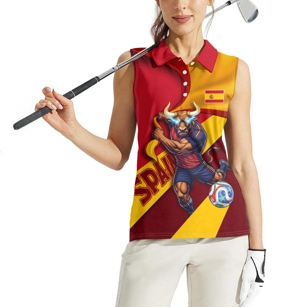 Personalized Spain Football Women Sleeveless Polo Shirt Spanish Soccer Team Flag Bull Mascot