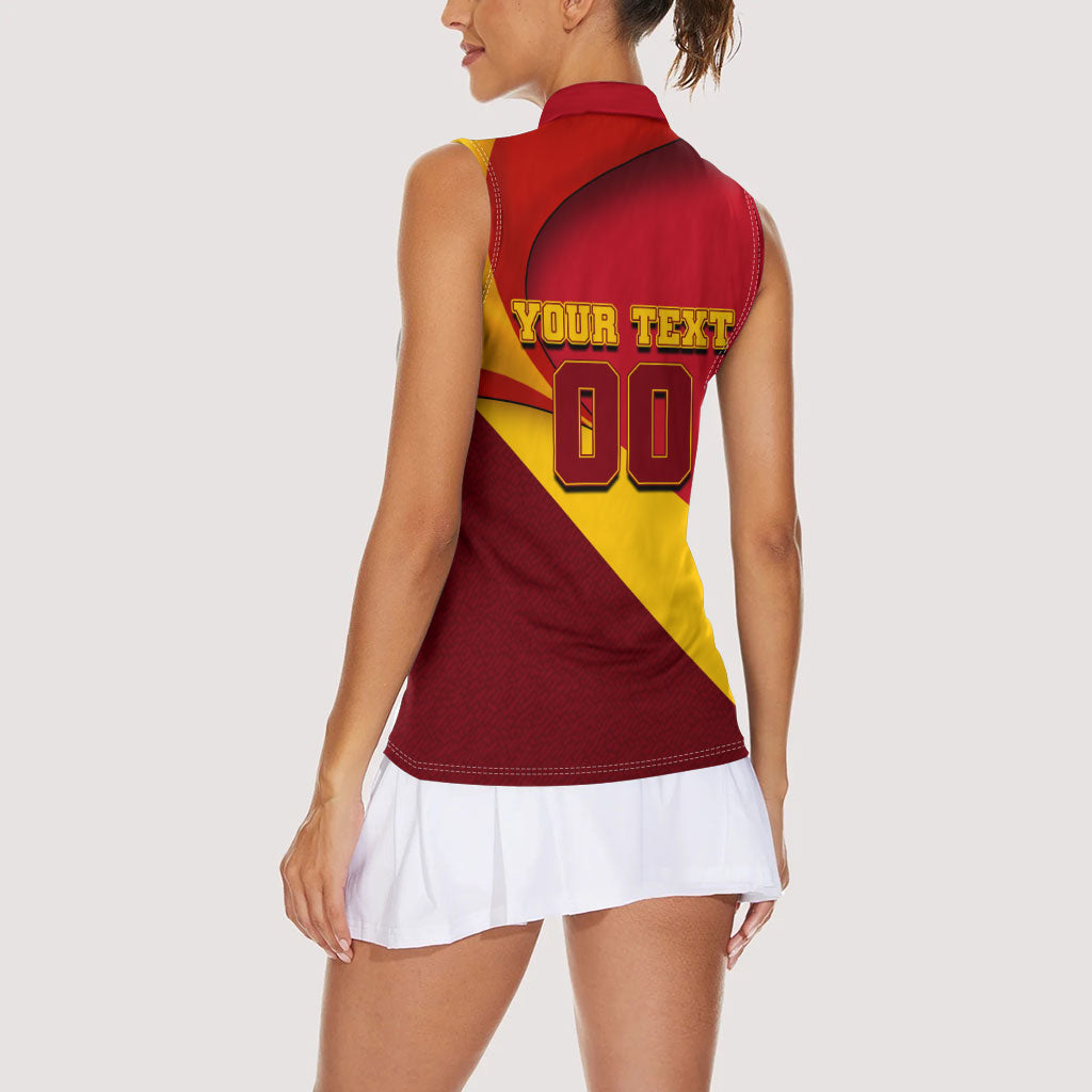 Personalized Spain Football Women Sleeveless Polo Shirt Spanish Soccer Team Flag Bull Mascot