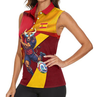Personalized Spain Football Women Sleeveless Polo Shirt Spanish Soccer Team Flag Bull Mascot