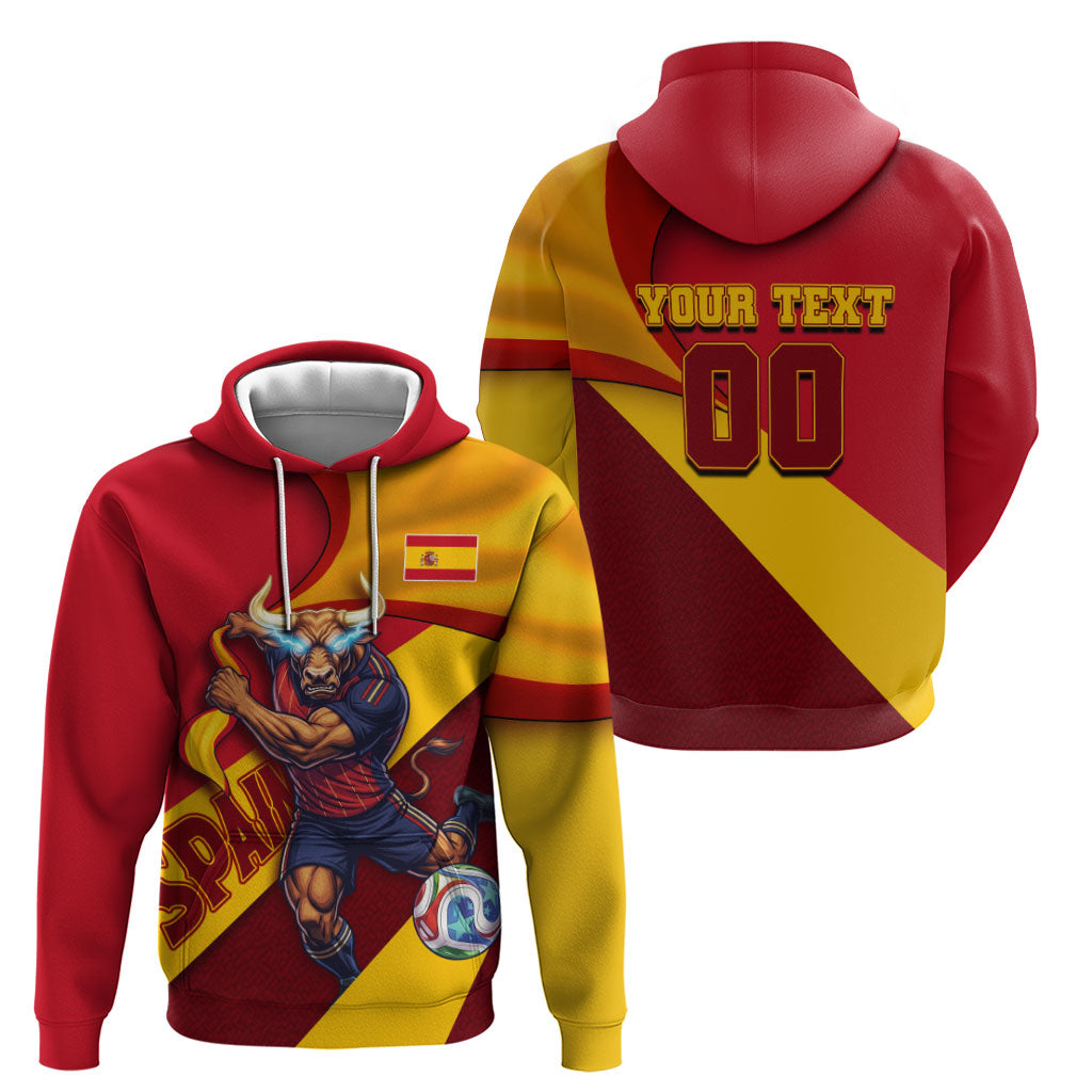 Personalized Spain Football Zip Hoodie Spanish Soccer Team Flag Bull Mascot