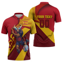 Personalized Spain Football Zipper Polo Shirt Spanish Soccer Team Flag Bull Mascot