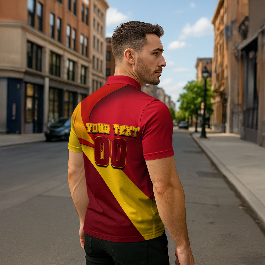 Personalized Spain Football Zipper Polo Shirt Spanish Soccer Team Flag Bull Mascot