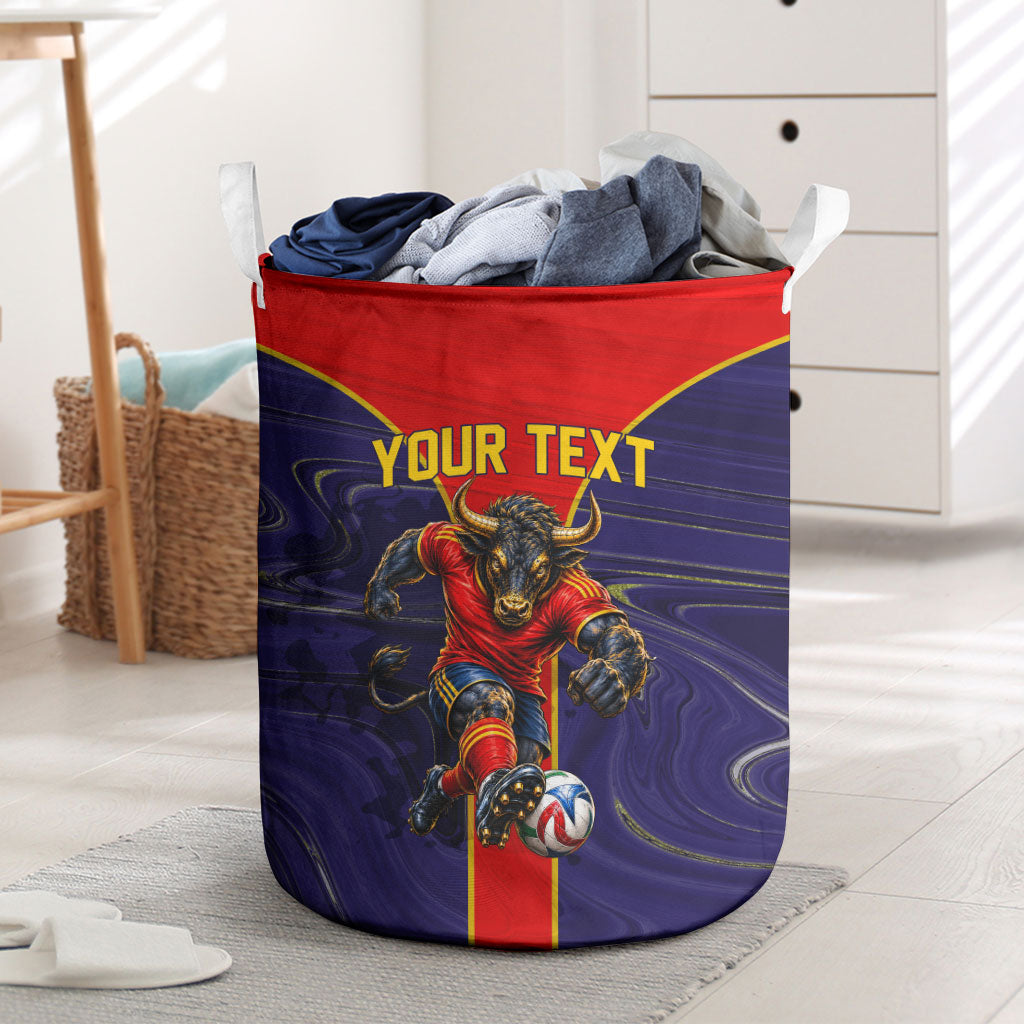 Personalized Spain Football Laundry Basket Fear the Bull Soccer Mascot Marble Art