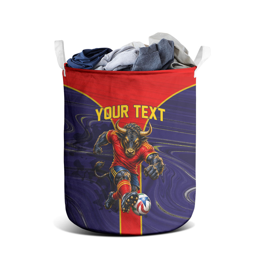 Personalized Spain Football Laundry Basket Fear the Bull Soccer Mascot Marble Art