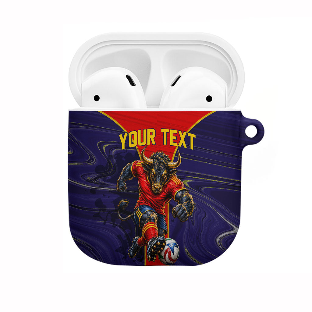 Personalized Spain Football AirPods Case Fear the Bull Soccer Mascot Marble Art