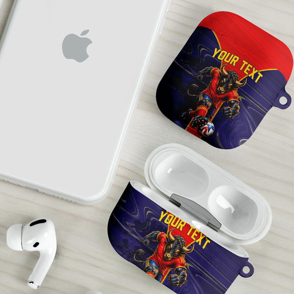 Personalized Spain Football AirPods Case Fear the Bull Soccer Mascot Marble Art