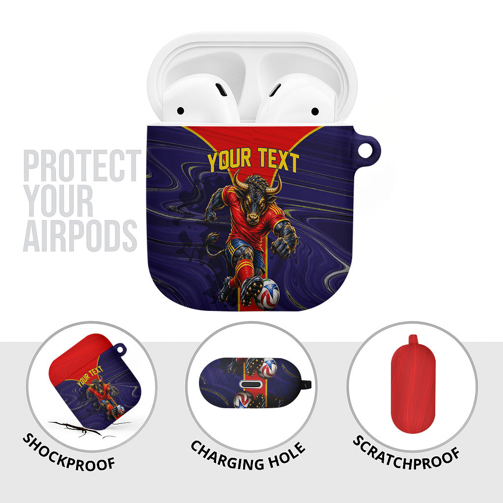 Personalized Spain Football AirPods Case Fear the Bull Soccer Mascot Marble Art