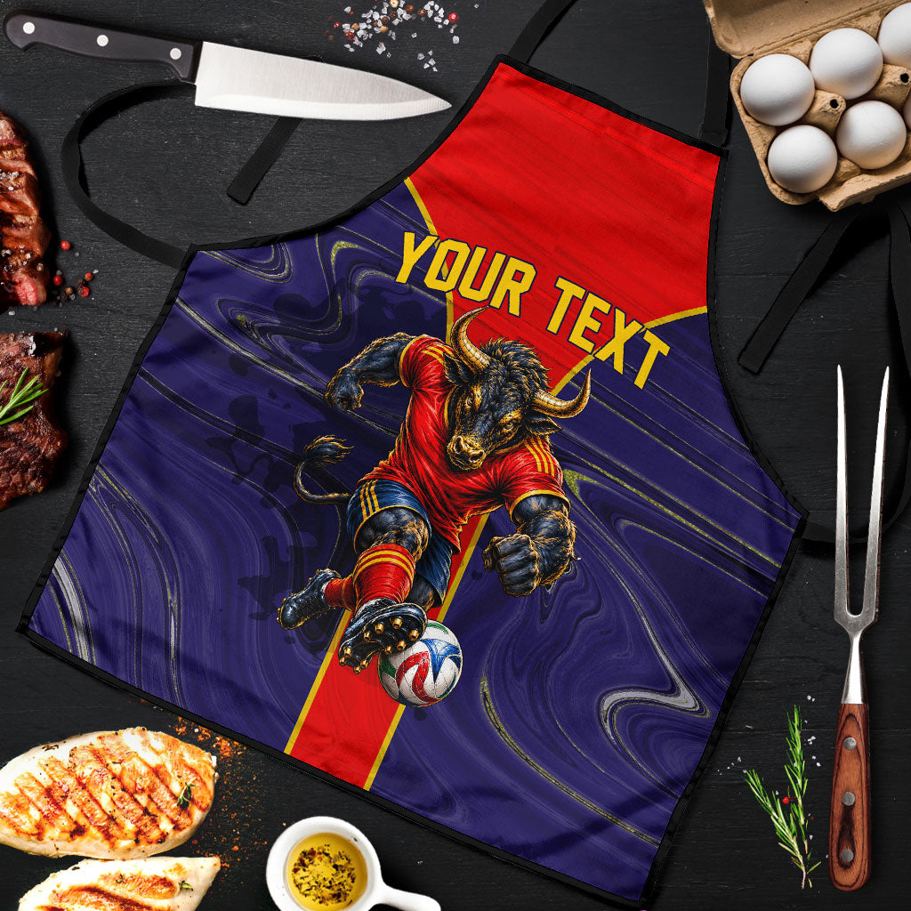 Personalized Spain Football Apron Fear the Bull Soccer Mascot Marble Art