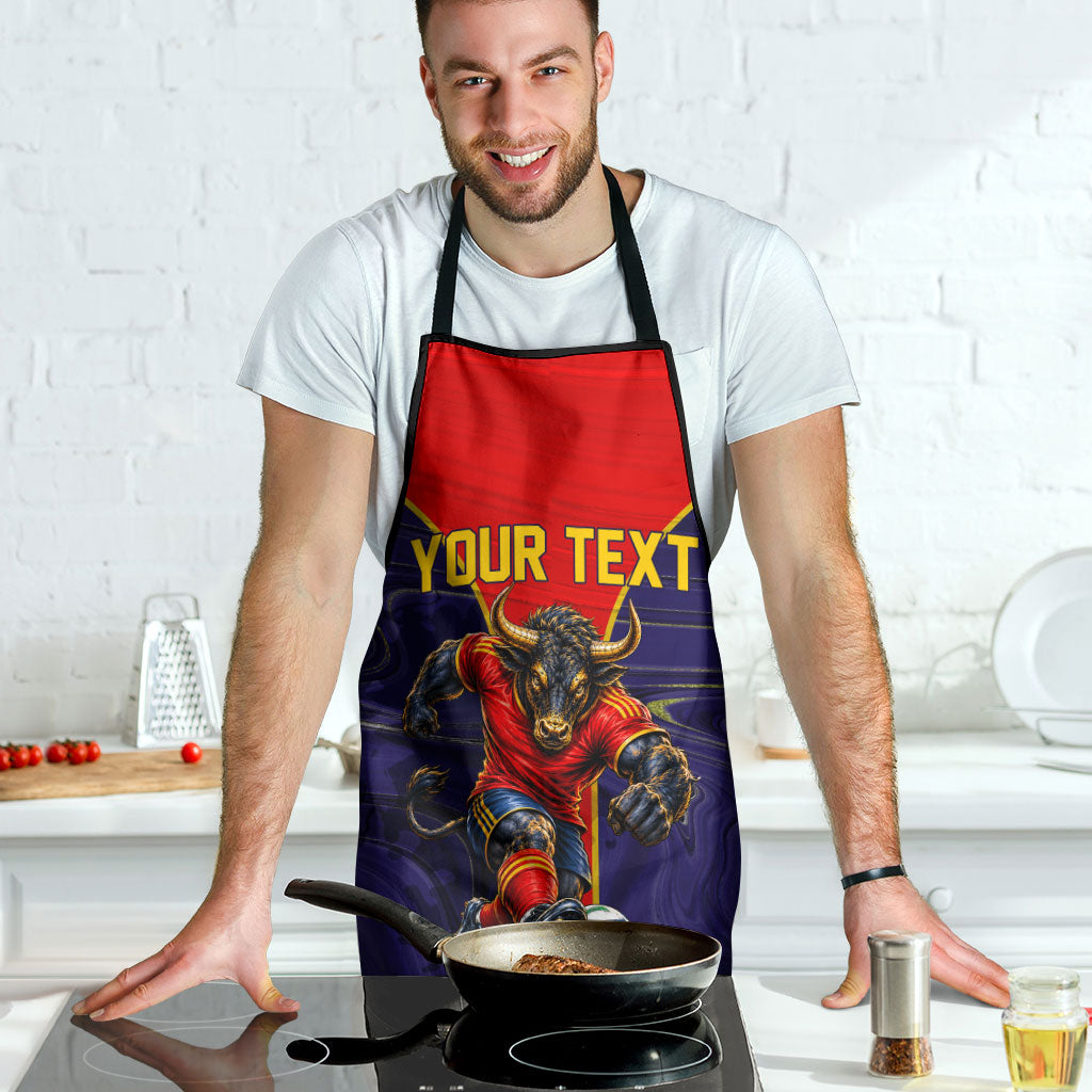 Personalized Spain Football Apron Fear the Bull Soccer Mascot Marble Art