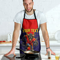 Personalized Spain Football Apron Fear the Bull Soccer Mascot Marble Art