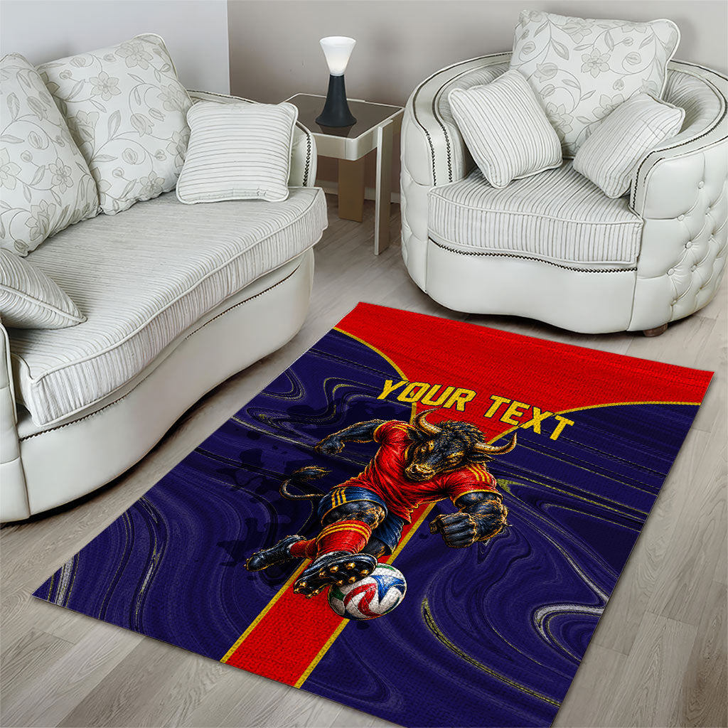 Personalized Spain Football Area Rug Fear the Bull Soccer Mascot Marble Art
