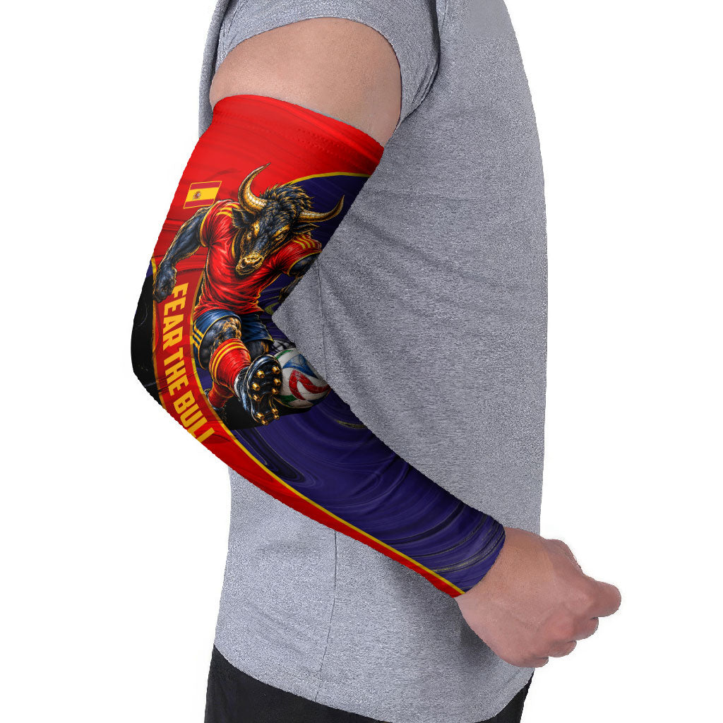 Personalized Spain Football Arm Sleeves Fear the Bull Soccer Mascot Marble Art