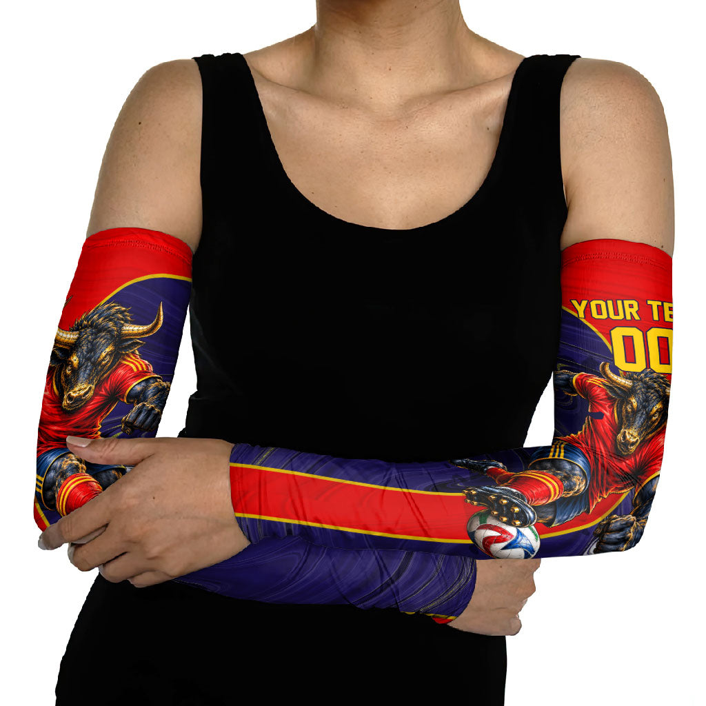 Personalized Spain Football Arm Sleeves Fear the Bull Soccer Mascot Marble Art