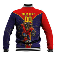 Personalized Spain Football Baseball Jacket Fear the Bull Soccer Mascot Marble Art