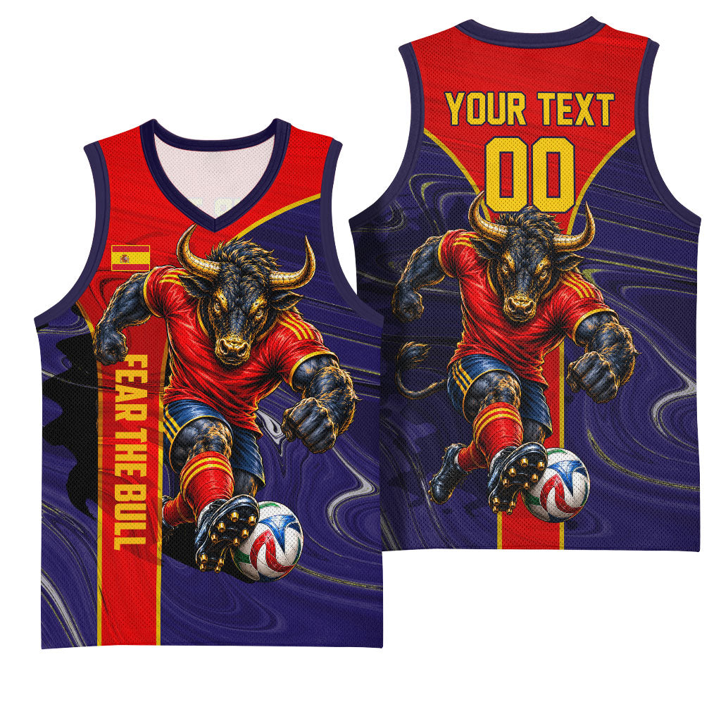 Personalized Spain Football Basketball Jersey Fear the Bull Soccer Mascot Marble Art