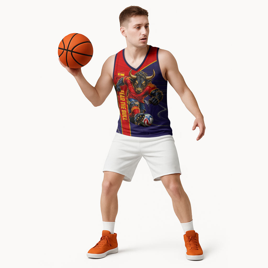 Personalized Spain Football Basketball Jersey Fear the Bull Soccer Mascot Marble Art
