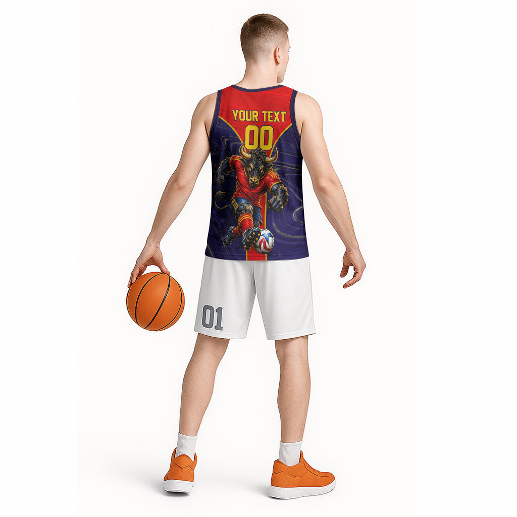 Personalized Spain Football Basketball Jersey Fear the Bull Soccer Mascot Marble Art